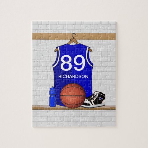 Personalized Blue and White Basketball Jersey Jigsaw Puzzle