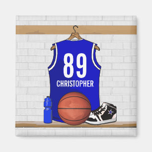 Personalized Blue and White Basketball Jersey Magnet