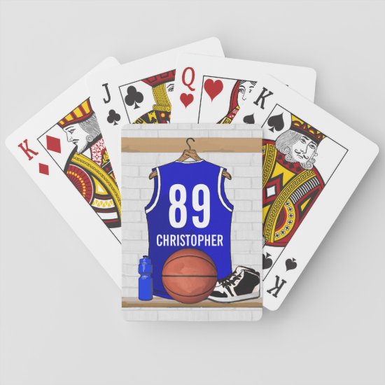Personalized Blue and White Basketball Jersey Playing Cards