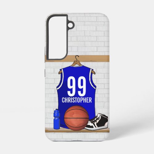 Personalized Blue and White Basketball Jersey Samsung Galaxy S22 Case