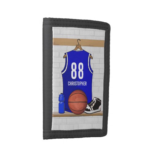 Personalized Blue and White Basketball Jersey Trifold Wallet