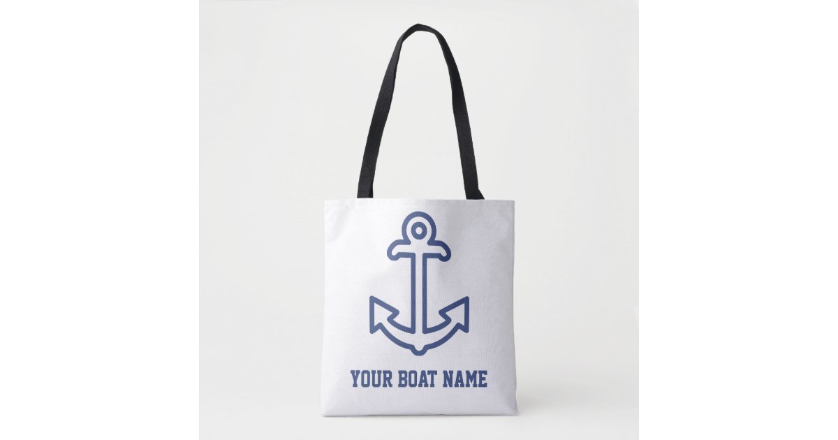 Personalized Blue and White Boat Anchor Tote Bag | Zazzle