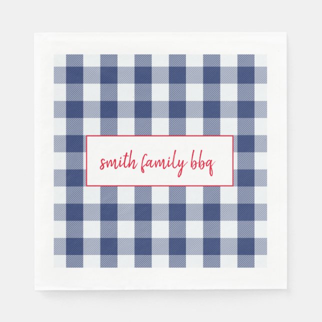 Personalized Blue and White Buffalo Plaid Napkin (Front)