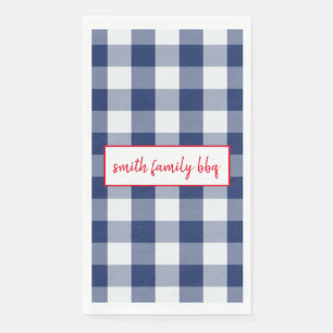 Personalized Blue and White Buffalo Plaid Paper Guest Towels