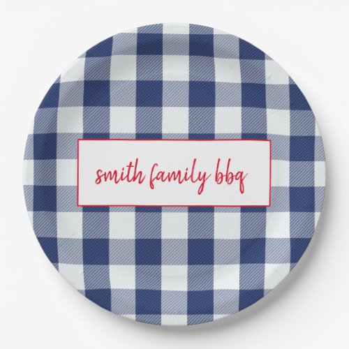 Personalized Blue and White Buffalo Plaid Plates