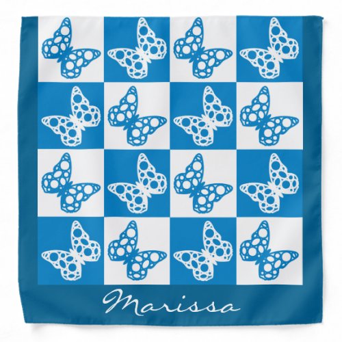 Personalized Blue and White Butterfly Pattern Bandana