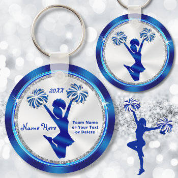Personalized Blue And White Cheer Gifts Under $5 Keychain by LittleLindaPinda at Zazzle