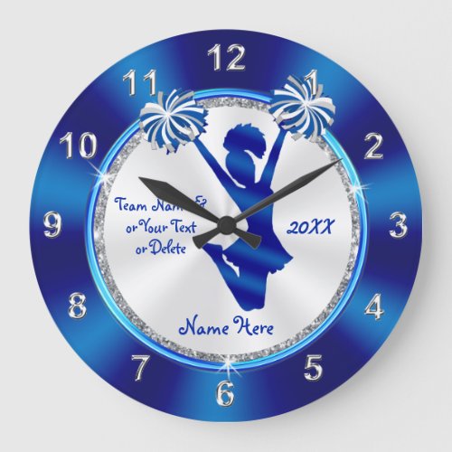 Personalized Blue and White Cheerleader Wall Decor Large Clock