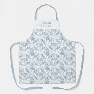 Personalized Blue and White Engraved Floral Apron