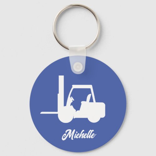 Personalized blue And White Forklift Keychain