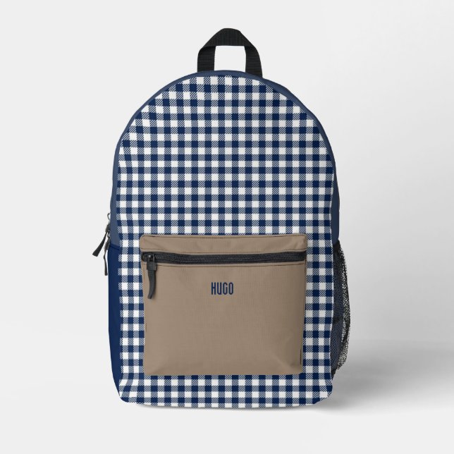 Personalized Blue and White Gingham Tablecloth  Printed Backpack (Front)
