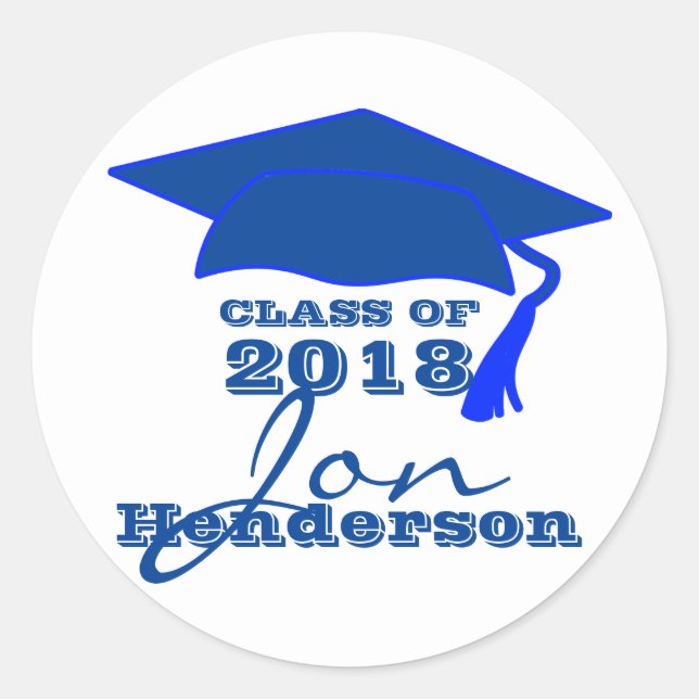Personalized Blue and White Graduation Sticker (Front)