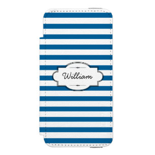 Personalized Blue and White Horizontal Stripe iPhone SE/5/5s Wallet Case