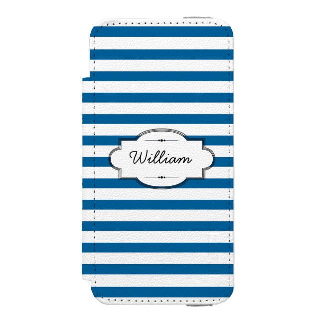 Personalized Blue and White Horizontal Stripe Incipio iPhone Wallet Case (Folio Front)