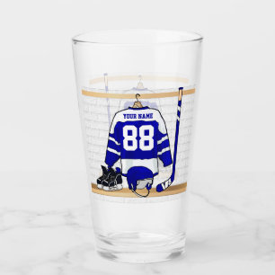 Personalized Blue and White Ice Hockey Glass