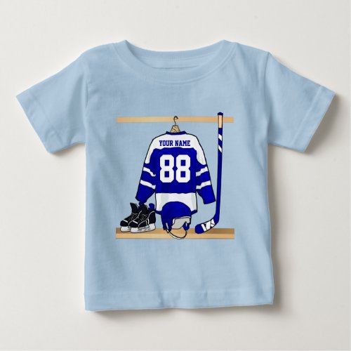 Personalized Blue and White Ice Hockey Jersey Baby T_Shirt