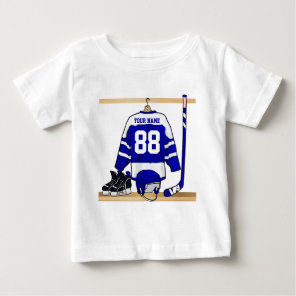 Personalized Blue and White Ice Hockey Jersey Baby T-Shirt