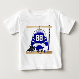 Personalized Blue and White Ice Hockey Jersey Baby T-Shirt