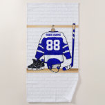 Personalized Blue And White Ice Hockey Jersey Beach Towel at Zazzle