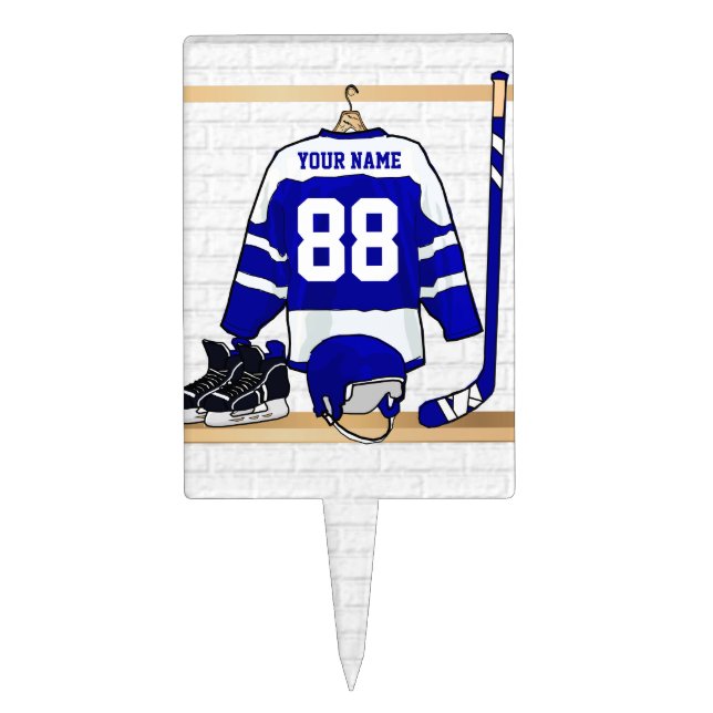 Personalized Blue and White Ice Hockey Jersey Cake Topper (Front)