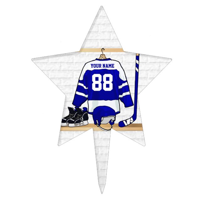 Personalized Blue and White Ice Hockey Jersey Cake Topper (Front)