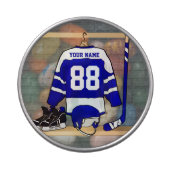Personalized Blue and White Ice Hockey Jersey Candy Tin (Top)