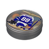 Personalized Blue and White Ice Hockey Jersey Candy Tin (Side)