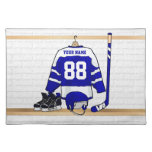Personalized Blue And White Ice Hockey Jersey Cloth Placemat at Zazzle