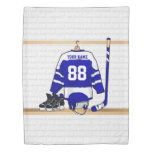 Personalized Blue And White Ice Hockey Jersey Duvet Cover at Zazzle