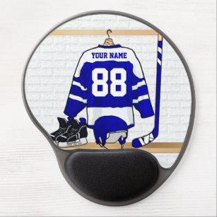 Personalized Blue and White Ice Hockey Jersey Gel Mouse Pad