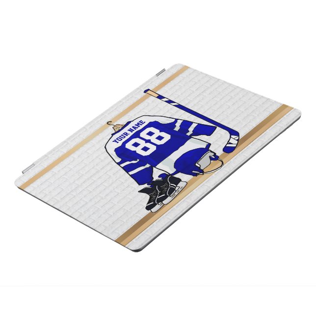 Personalized Blue and White Ice Hockey Jersey iPad Pro Cover (Side)