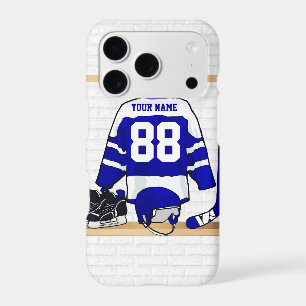 Personalized Blue and White Ice Hockey Jersey iPhone 17 Pro Case