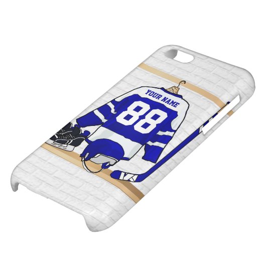 Personalized Blue and White Ice Hockey Jersey iPhone Case (Bottom)
