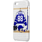 Personalized Blue and White Ice Hockey Jersey iPhone Case (Back Left)