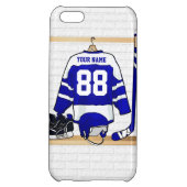 Personalized Blue and White Ice Hockey Jersey iPhone Case (Back)