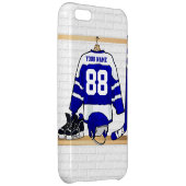 Personalized Blue and White Ice Hockey Jersey iPhone Case (Back Right)