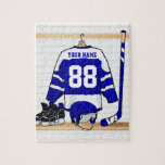 Personalized Blue And White Ice Hockey Jersey Jigsaw Puzzle at Zazzle
