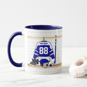 Personalized Blue and White Ice Hockey Jersey Mug