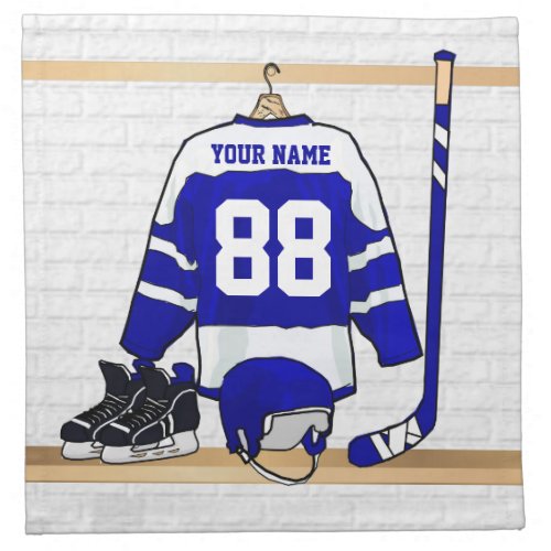 Personalized Blue and White Ice Hockey Jersey Napkin