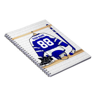 Personalized Blue and White Ice Hockey Jersey Notebook