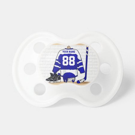 Personalized Blue And White Ice Hockey Jersey Pacifier