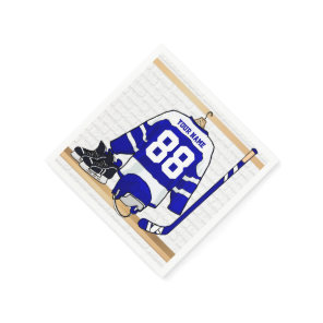 Personalized Blue and White Ice Hockey Jersey Paper Napkins