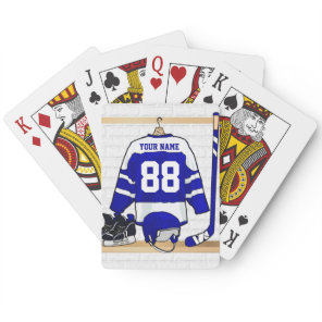 Personalized Blue and White Ice Hockey Jersey Poker Cards
