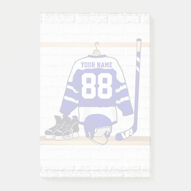Personalized Blue and White Ice Hockey Jersey Post-it Notes (Front)