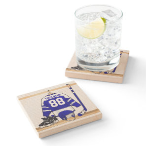 Personalized Blue and White Ice Hockey Jersey Stone Coaster