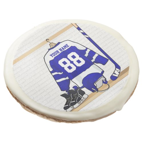 Personalized Blue and White Ice Hockey Jersey Sugar Cookie