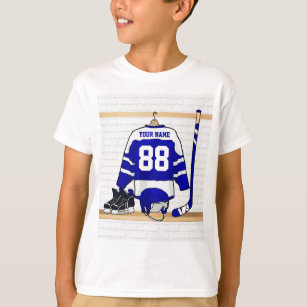 Personalized Blue and White Ice Hockey Jersey T-Shirt