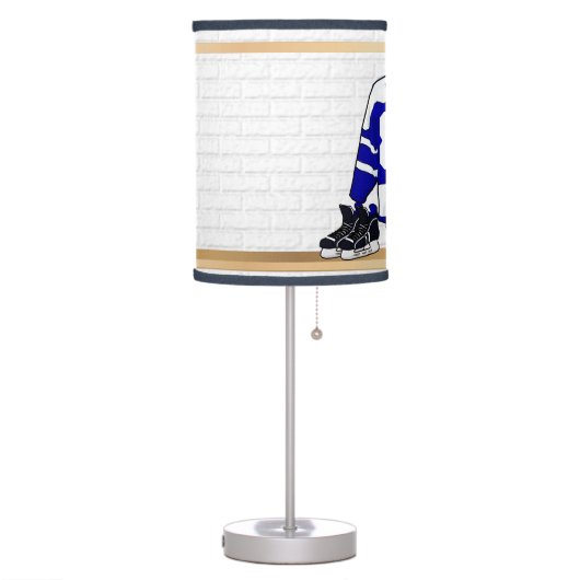 Personalized Blue and White Ice Hockey Jersey Table Lamp (Left)