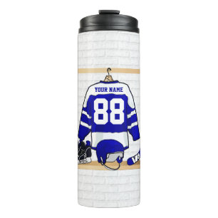 Personalized blue and White Ice Hockey Jersey Thermal Tumbler