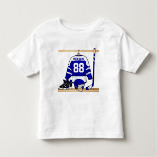 Personalized Blue and White Ice Hockey Jersey Toddler T-shirt
